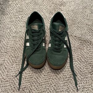 Gola Forest Green Suede Trainers with White Stripes